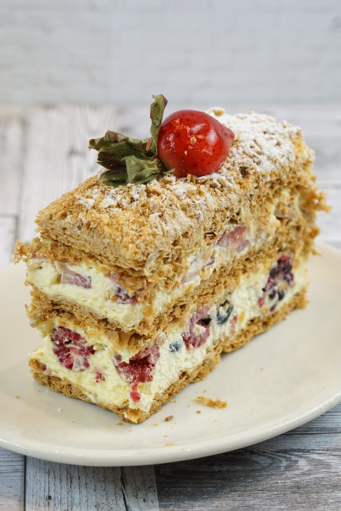 napoleon cake slice savor the classic flavor of a traditional napoleon cake slice at Mia's Bakery.