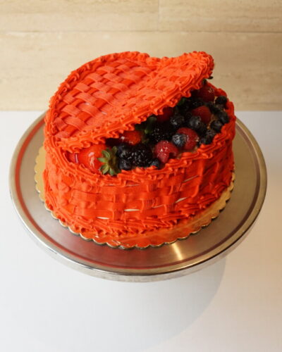 savor the classic flavor of a strawberry shortcake heart cake at Mia's Bakery.