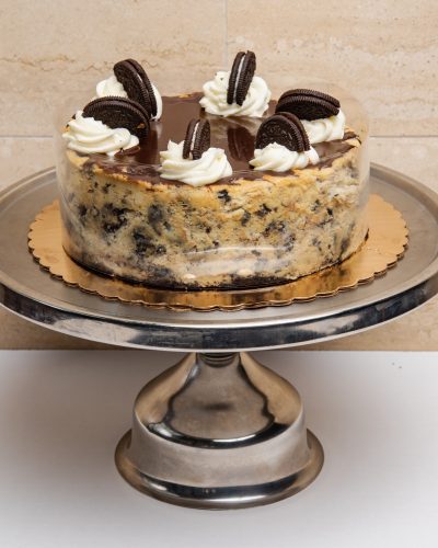 savor the classic flavor of a traditional oreo cheesecake at Mia's Bakery.