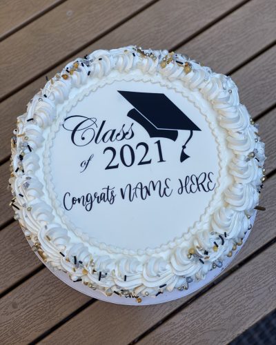 savor the classic flavor of a custom graduation cake at Mia's Bakery.