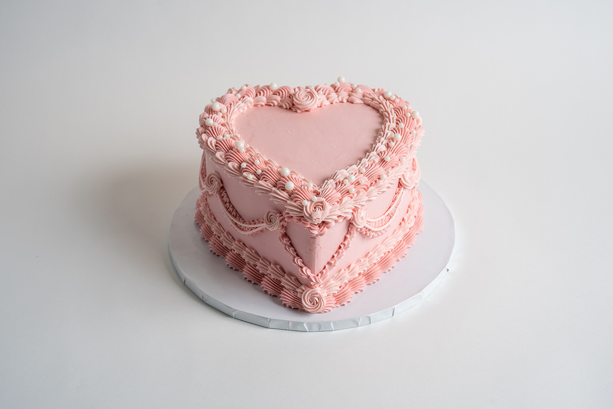 Pink Vintage Heart Cake savor the flavor of custom Pink Vintage Heart Cake at Mia's Bakery.