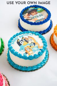 savor the unique flavor of an edible image vegan cake at Mia's Bakery.